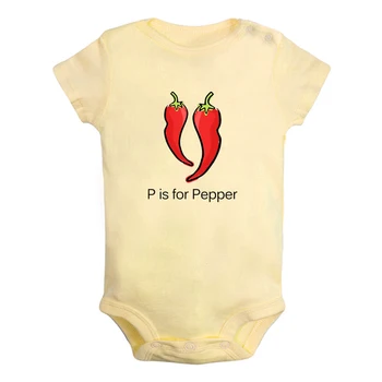 P - это для перца, веселых овощей, графического детского боди, милых комбинезонов для мальчиков и девочек, комбинезона с короткими рукавами для младенцев, мягкой одежды для новорожденных