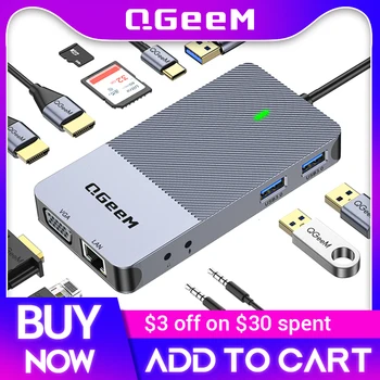 QGeeM Док-Станция USB-Концентратор 3,0 Тройной Дисплей Двойной HDMI VGA USB Адаптер Разветвитель для Ноутбуков Xiaomi USB3.0 Концентратор Аксессуары Для ПК