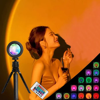 RGB 16 Цветов Светодиодная лампа для заката со штативом Дистанционное управление Проекция атмосферы Радужный Неоновый Ночник Декор для дома Спальни Подарок