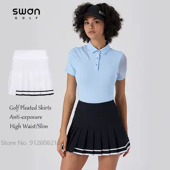 SG Женская эластичная юбка для гольфа, Летние плиссированные брюки для гольфа с высокой талией, защищающие от воздействия, Тонкие спортивные шорты, Женские брючные юбки с А-образной подкладкой.