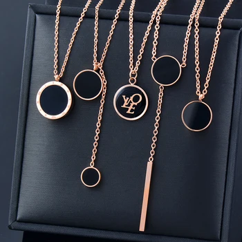 SINLEERY, Черное круглое ожерелье с подвеской из нержавеющей стали для женщин, цепочки из розового золота, колье на шею, ювелирные изделия XL110