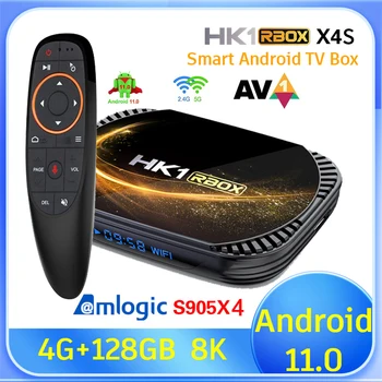 Smart TV Box HK1 RBOX X4S Amlogic S905X4 Android 11 4GB 64G 128GB 5G Двойной WIFI 4K 8K BT Медиаплеер телеприставка 2G 16G TVBOX