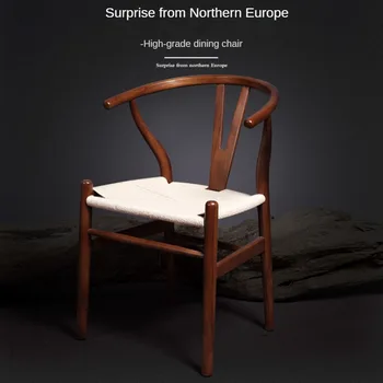 Y Обеденный стул Мебель из массива дерева Скандинавский Простой Современный Обеденный стул для отдыха Подлокотник Спинка Деревянный китайский ротанговый стул