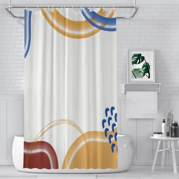Абстракция линий Цвет Синий Оранжевый Занавески для душа в ванной, роспись водонепроницаемой перегородки, домашний декор, аксессуары для ванной комнаты