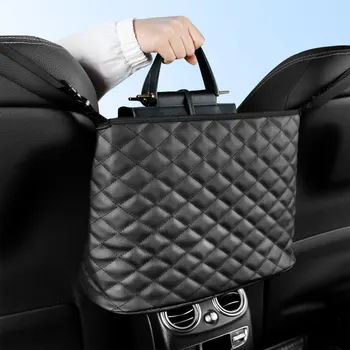 Автомобильная подвесная сумка Кожаный рюкзак на заднем сиденье Современная блестящая сумка с регулируемой пряжкой в виде бриллиантовой клеточки