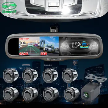 Автомобильный видеорегистратор GreenYi, зеркало заднего вида, монитор с двойным объективом с датчиком парковки, видеорегистратор 1080P, автоматический регистратор вождения, G-сенсор