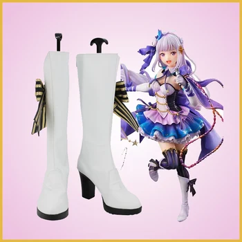 Аниме Re: Zero Emilia Косплей, сапоги из искусственной кожи, обувь для косплея на Хэллоуин, изготовленная на заказ