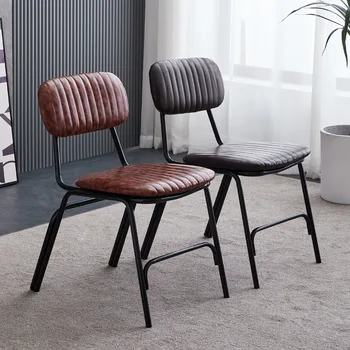 Антикварные переносные обеденные стулья с опорой для спинки Кожаные стулья для столовой, черные металлические ножки, предметы домашнего обихода салона красоты
