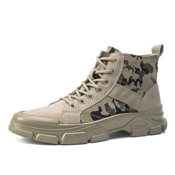 Армейские мужские ботинки в стиле милитари, Зимняя водонепроницаемая уличная обувь на шнуровке, Дышащий холст, камуфляж, Тактические боевые ботильоны для пустыни