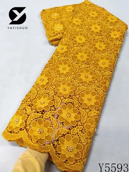 Африканская кружевная ткань из молочного шелка 2023, Высококачественное кружево с камнями, Французское сетчатое кружево, Тюлевая сетчатая ткань для вечернего платья Y5593