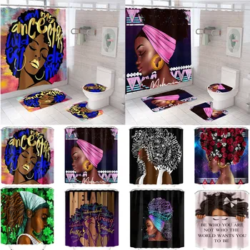 Афроамериканка, афро-черная девушка, занавески для душа, Женский арт-дизайн, граффити, Набор ковриков для ванной, противоскользящее мягкое украшение для дома