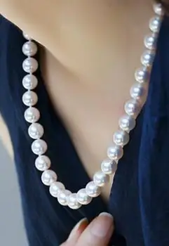 благородные ювелирные изделия 9-10 мм южных морей круглое ожерелье из белого жемчуга 18 дюймов 14 карат золота