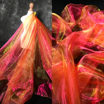 Блестящая переливающаяся прозрачная ткань из органзы, мигающая лазером, волшебный цвет, дизайнерская ткань для платья, материал по метру
