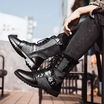 Ботинки в стиле панк в стиле ретро, 2021, Зимние мужские Мотоциклетные ботинки из бархата, Универсальная обувь Для инструментов, Джинсовые Армейские ботинки средней высоты, мужские