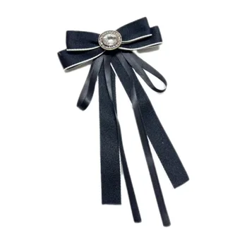 Брошь для галстука-бабочки с кристаллами, Женская Корейская Черная ткань, Винтажные Женские булавки для выреза Белой рубашки, Цветочные галстуки для женщин