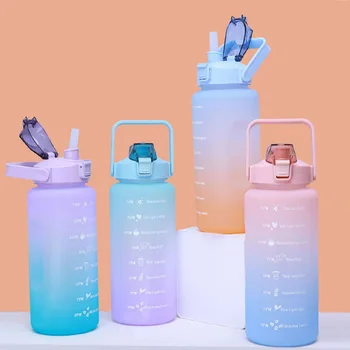 Бутылка для воды объемом 2 литра, мотивирующая бутылка для питья, спортивная бутылка для воды на открытом воздухе с отметкой времени, милые пластиковые стаканчики
