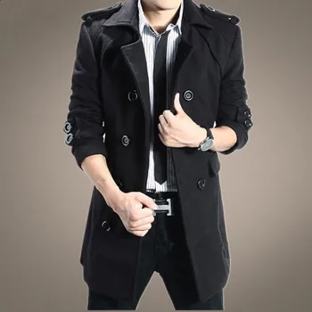 Весенне-осенняя мужская куртка 2023, приталенное шерстяное пальто, мужское двубортное толстое пальто, мужское зимнее пальто, тренч, пальто