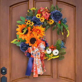 Весенний венок из искусственного подсолнуха для входной двери, Синий Декоративный Летний Цветочный венок для двери, знак приветствия, Настенное украшение для дома