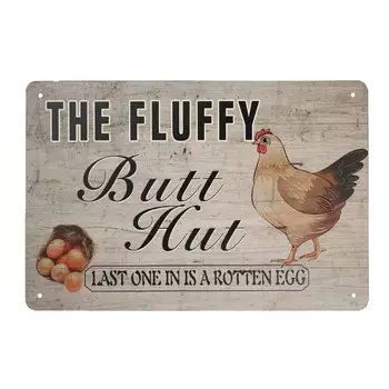 Винтажная Металлическая Жестяная вывеска Fluffy Butt Hut Chicken Coop Алюминиевая Вывеска для домашней кухни Декор стен бара 12x8 дюймов