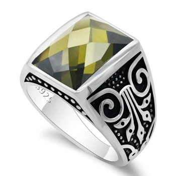 Винтажное мужское кольцо из стерлингового серебра 925 пробы с прямоугольным оливковым кубическим цирконием, кольца с прекрасными эльфами, Турецкие украшения для мужчин, подарок для женщин