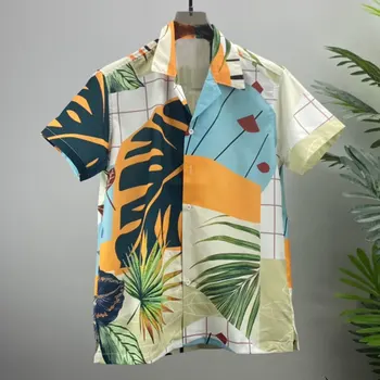 Винтажные Гавайские рубашки с этническим принтом, Летняя рубашка 2023 года, мужская уличная одежда, Пляжная рубашка, хип-хоп Повседневные топы для тропического отдыха