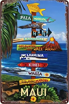 Винтажные металлические жестяные знаки - Указатель направления на пляж, Гавайский туристический плакат - Настенная табличка для домашнего бара, паба, кафе, клуба