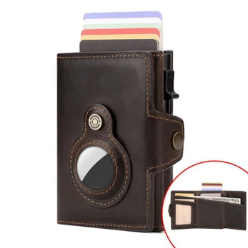 Винтажный кошелек с Apple AirTag, держатель для кредитных ID-карт из натуральной кожи, защита от RFID, всплывающий держатель для карт, карман для монет на молнии