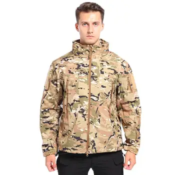 Военная куртка с капюшоном, мужская спортивная ветрозащитная и водонепроницаемая камуфляжная флисовая куртка с несколькими карманами, тактическая мягкая оболочка