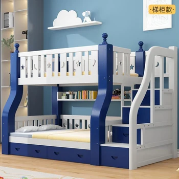 Высокая и низкая кровать, двухъярусная кровать из цельного дерева для матери и детей, двухслойная комбинация для маленькой семьи и мальчика, двуспальная двухъярусная кровать