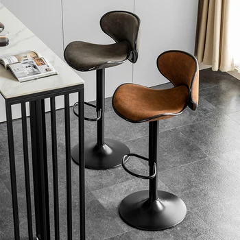 Высокий стул с роскошной спинкой в стиле ретро, Простая дугообразная подставка для ног, Дизайнерский барный стул, Железный художественный подъемный стул, креативный высокий стул