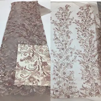Высококачественная Африканская нигерийская тюлевая кружевная ткань, вышивка пайетками SYJ-1228245 Французское свадебное платье, расшитое бисером
