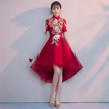 Высококачественный Длинный Красный Чонсам, сексуальное женское Ципао, традиционное китайское платье, платья в восточном стиле, халат Longue Chinoise
