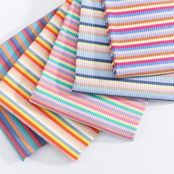 Высокоэластичная ткань с гребенчатыми нитями в цветную полоску Для пошива основы рубашки, вязания горловины, манжеты жилета TJ4606