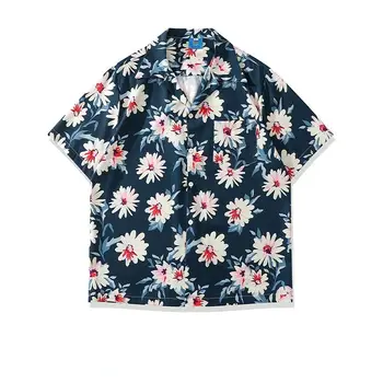 Гавайская рубашка с коротким рукавом и цветочным принтом в стиле ретро, свободные повседневные рубашки для мужчин и женщин
