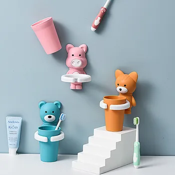 Детская ванная Комната Зубная щетка, подставка для зубной пасты, набор чашек для полоскания рта, подставка для устройств, настенная детская чашка для чистки зубов без перфорации
