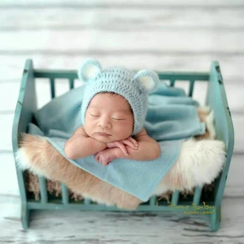 Детская шапочка с ушками шапка для новорожденных Мохеровый капор с медведем вязаный узор Шапочка для чулок реквизит для фотосъемки новорожденных
