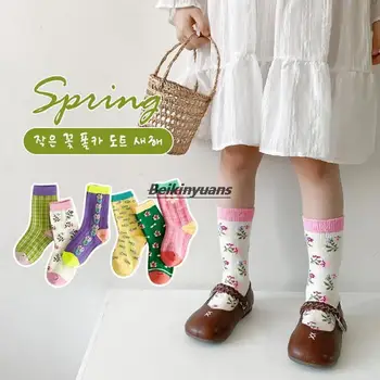 Детские носки spring tide в клетку и полоску, носки с цветочным рисунком для девочек, детские цветные носки для малышей