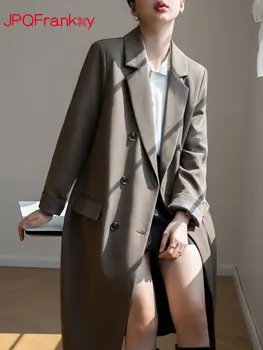 Длинный блейзер Женский 2023, Новая Корейская версия, Британский повседневный модный тренч с винтажным темпераментом, зимняя одежда для женщин