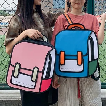 для творческих женщин Рюкзак для рисования 2D, мультяшная школьная сумка, сумка с комиксами для девочек-подростков