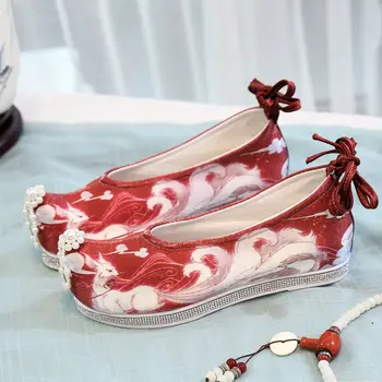 Женская обувь Hanfu в китайском стиле, винтажная обувь на плоской подошве с цветочным принтом для молодых девушек, обувь для косплея в стиле Кавайной девушки, обувь в стиле Лолиты, обувь в старом Пекине