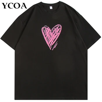 Женская футболка Оверсайз Y2k Винтажные топы Тройники с изображением сердца Harajuku Корейская мода Уличная Одежда Хлопок Летняя Эстетическая одежда