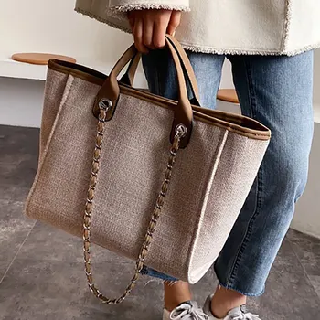 Женская холщовая сумка-тоут 2023, трендовые дизайнерские женские сумки через плечо для курьерской сумки, повседневные сумки на цепочке для отдыха, женская сумка