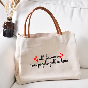 Женская холщовая сумка-тоут, пляжная сумка, больничная сумка, спортивная сумка через плечо, сумка с принтом любви, рабочая сумка, сумка для покупок, прямая поставка