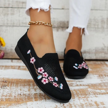 Женские кроссовки, Сетчатая Дышащая Комфортная обувь с цветочным рисунком, Мягкая однотонная Модная женская обувь, Легкие Zapatos De Mujer
