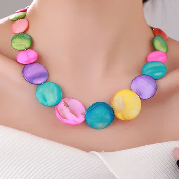 Женское красочное круглое ожерелье с подвеской в виде ракушки, подарок для девочки, милые украшения для шеи, цепочка-ошейник в богемном стиле