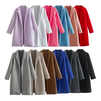 Женское осенне-зимнее модное многоцветное шерстяное пальто 2023, винтажный кардиган с длинным рукавом, женская верхняя одежда, шикарные топы