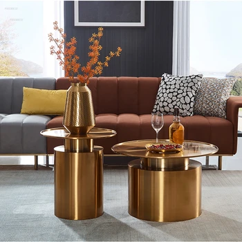 Журнальные столики скандинавского дизайна, Креативный диван, Приставной столик, Мебель для гостиной Маленькой квартиры, Легкий Роскошный Металлический Круглый чайный столик