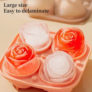 Изготовление большого кубика льда в форме цветка, 3D-форма для льда в форме розы, Форма для лотка для кубиков льда, Кухонные принадлежности из пищевого силикона