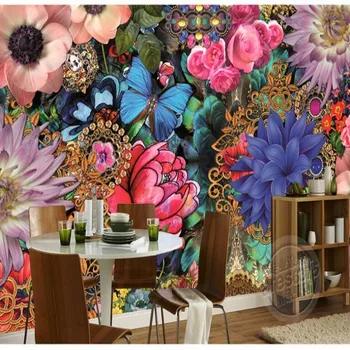 изготовленная на заказ wellyu крупномасштабная фреска в европейском стиле с цветочной бабочкой в стиле ретро, подчеркивающая фон телевизора, флизелиновые обои