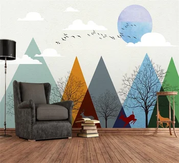 Изготовленное на заказ детское внутреннее убранство 3D обои геометрический простой горный лес гостиная спальня настенная роспись на фоне телевизора